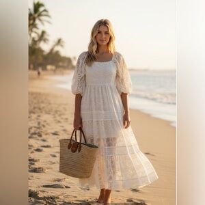 A Collective Story Off White Elegant Women’s Lace Dress Size Medium